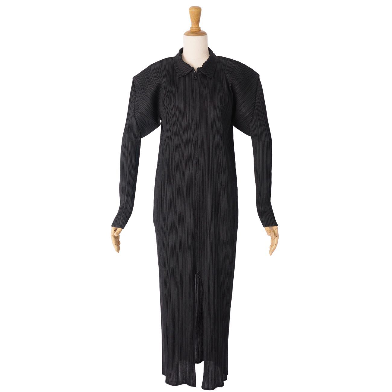 【美品】プリーツプリーズ イッセイミヤケ PLEATS PLEASE ワンピース ロングスリーブ 長袖 ジップアップ トップス レディース 3(L相当) ブラック【中古】