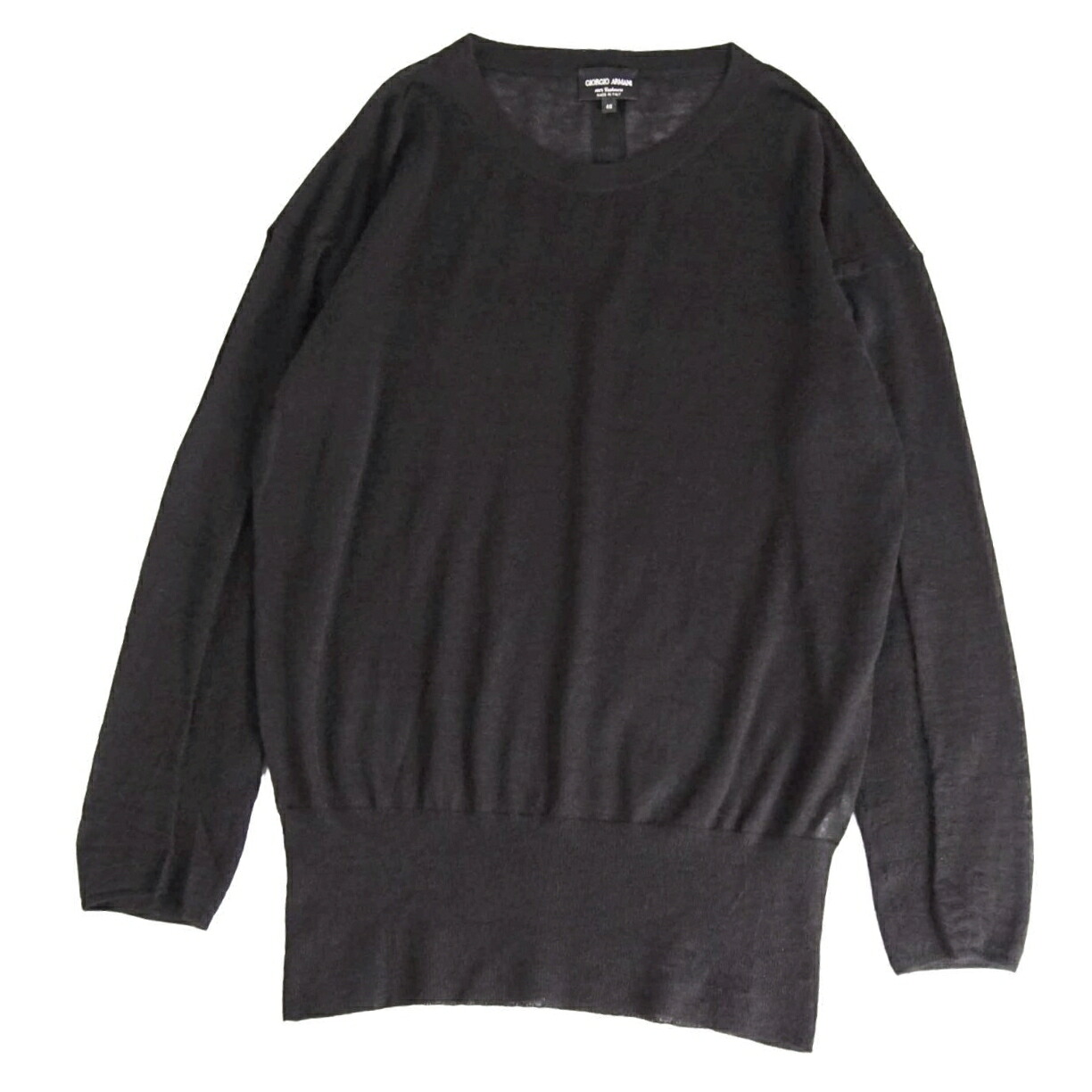 【極美品】ジョルジオアルマーニ GIORGIO ARMANI ニット セーター ロングスリーブ 長袖 カシミヤ100％ クルーネック メンズ 48(M相当) ブラック【中古】