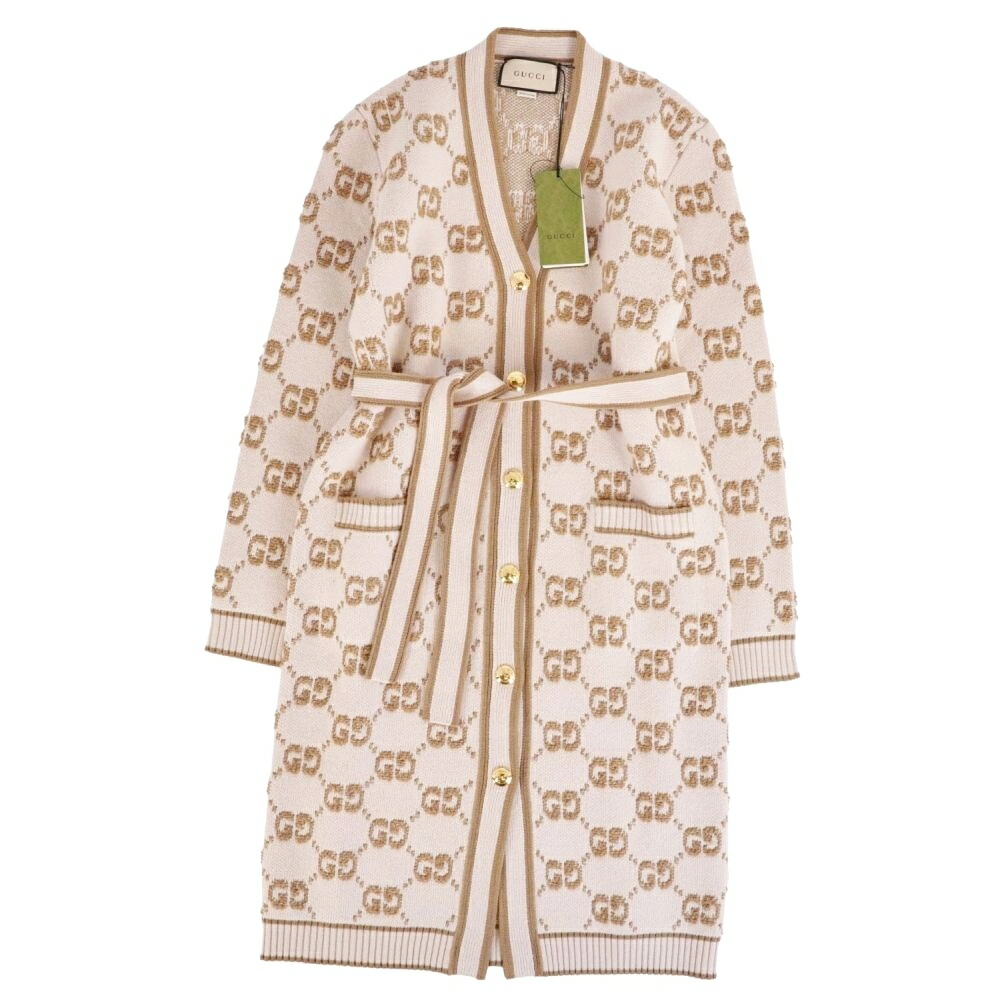【新古品】グッチ GUCCI ジレー ロングジレー 編み物 GG柄 羊毛 レディース イタリア製 M ベージュ【中古】