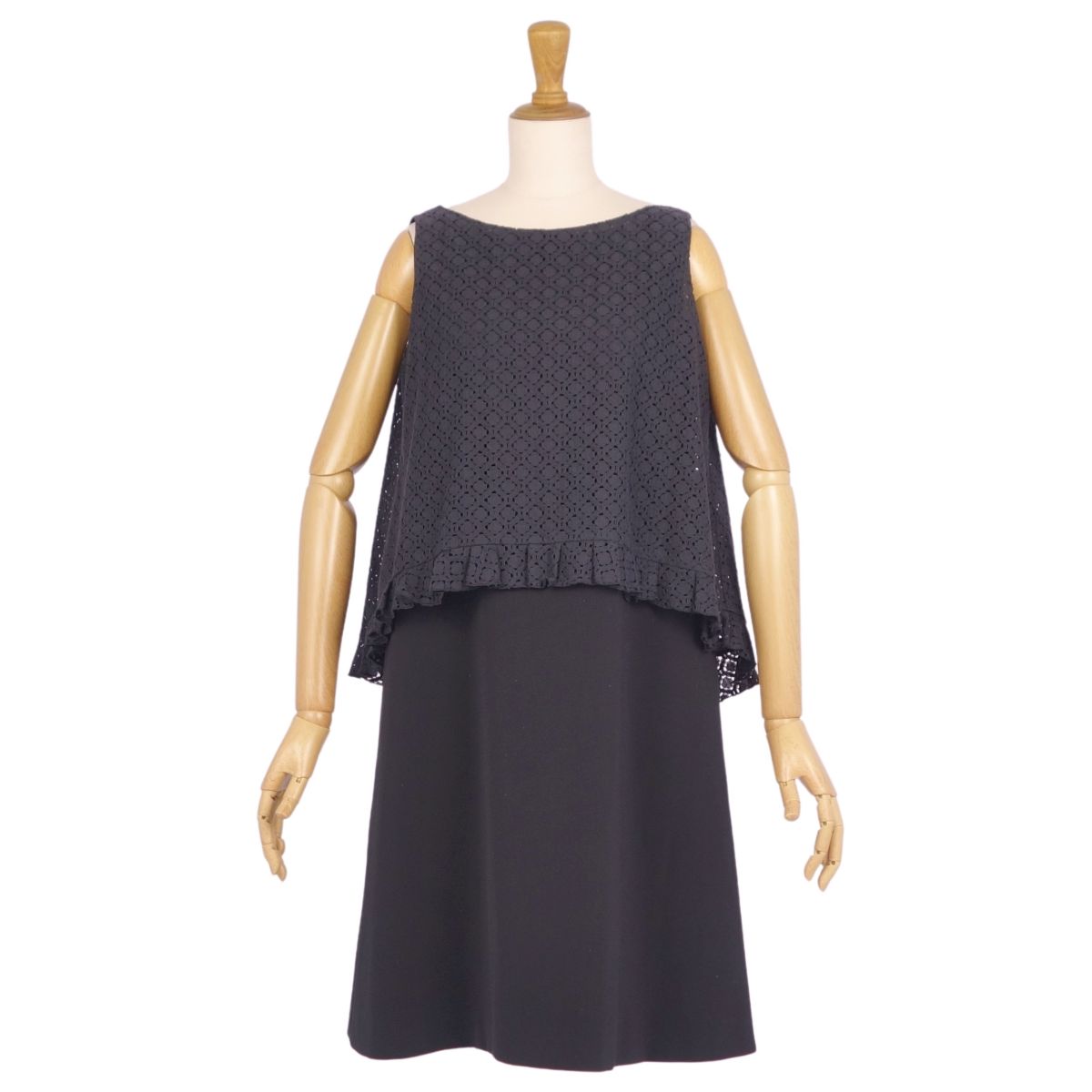 【美品】フォクシー ニューヨーク FOXEY NEW YORK ワンピース 2way ドレス ノースリーブ ジャージー トップス レディース 38(M相当) ブラック【中古】