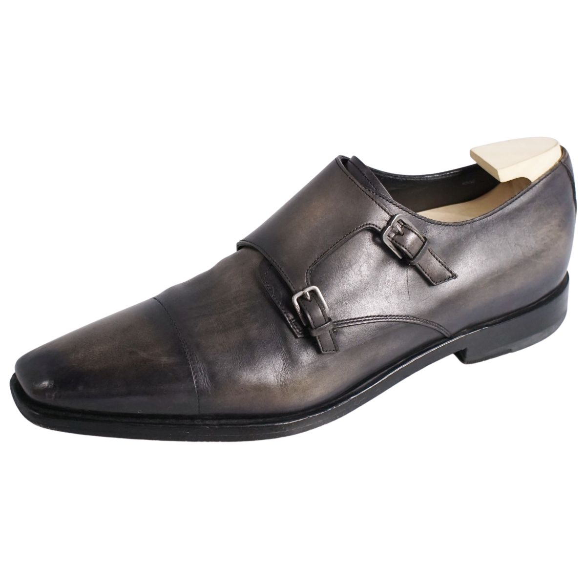 【美品】ベルルッティ Berluti レザーシューズ ダブルモンクストラップ ビジネスシューズ 革靴 メンズ イタリア製 9(28.5cm相当) ブラック【中古】