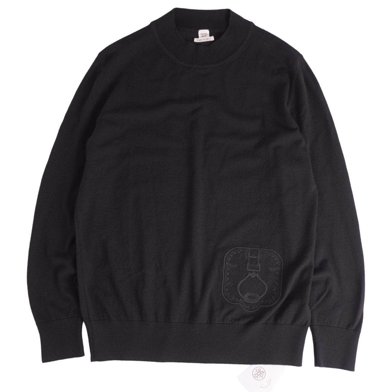【新古品】エルメス HERMES ニット 24SS セーター ロングスリーブ 長袖 ウール カシミヤ トップス レディース イタリア製 40(L相当) ブラック【中古】