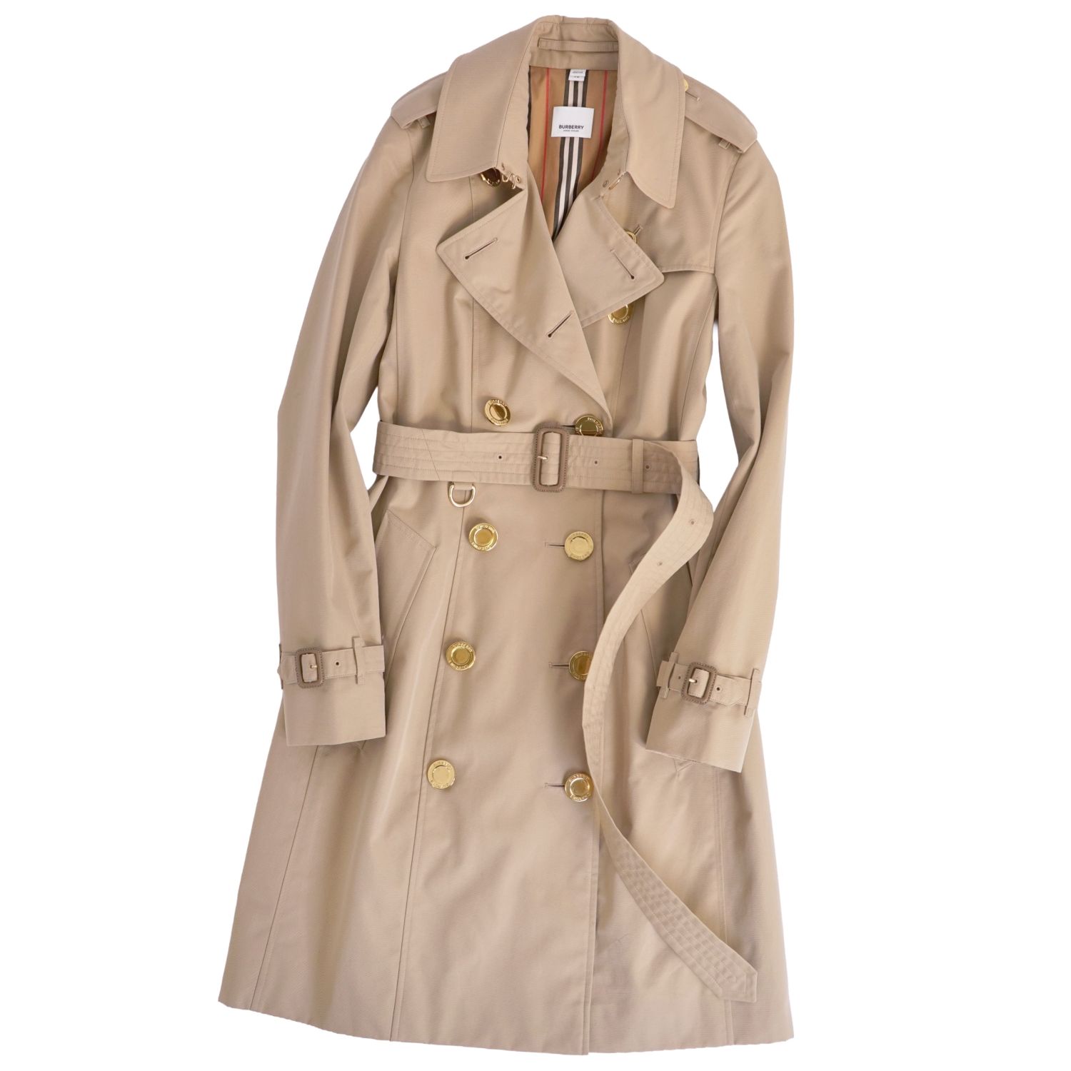 【極美品】赤ちょうちんバリー BURBERRY 厚地の外套 トレンチコート 裏読み合わせる ゴールド名取り草 連合王国製 アウター レディース UK4 US2 IT36(XS好いかげんに) ベージュ【中古】 レディースファッション-コート・ジャケット