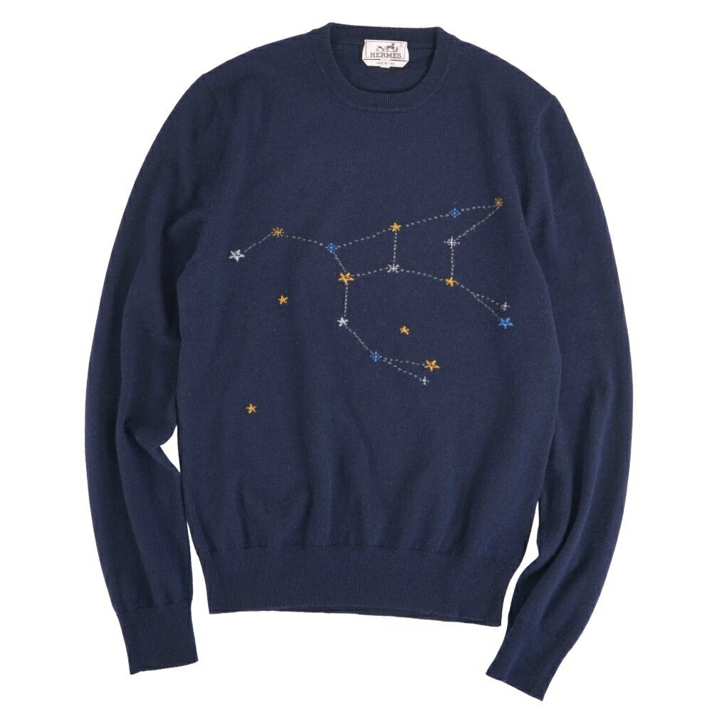 【極美品】エルメス HERMES 編み物 19SS スウェーター ロング捩り 長袖 カシミール 星辰柄 トップス メンズ イタリア製 S 米国海軍【中古】