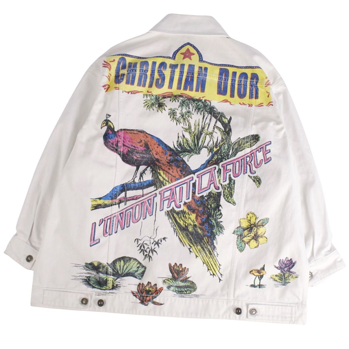 【美品】クリスチャンディオール Christian Dior ジャケット 2023 デニムジャケット Indian Animals Peacock コットン アウター レディース イタリア製 I38(M相当) ホワイト【中古】