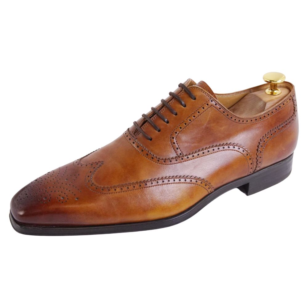 【美品】マグナーニ MAGNANNI レザーシューズ オックスフォード ビジネスシューズ 革靴 メンズ 7.5(26.5cm相当) ブラウン【中古】