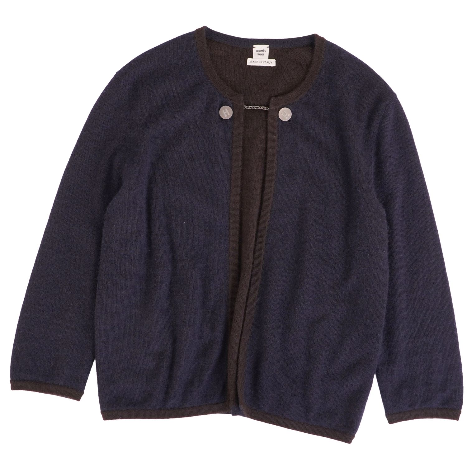 【美品】エルメス HERMES ゴルチエ期 編み物 ジレー カシミール100％ 無地 トップス レディース SM 米国海軍【中古】