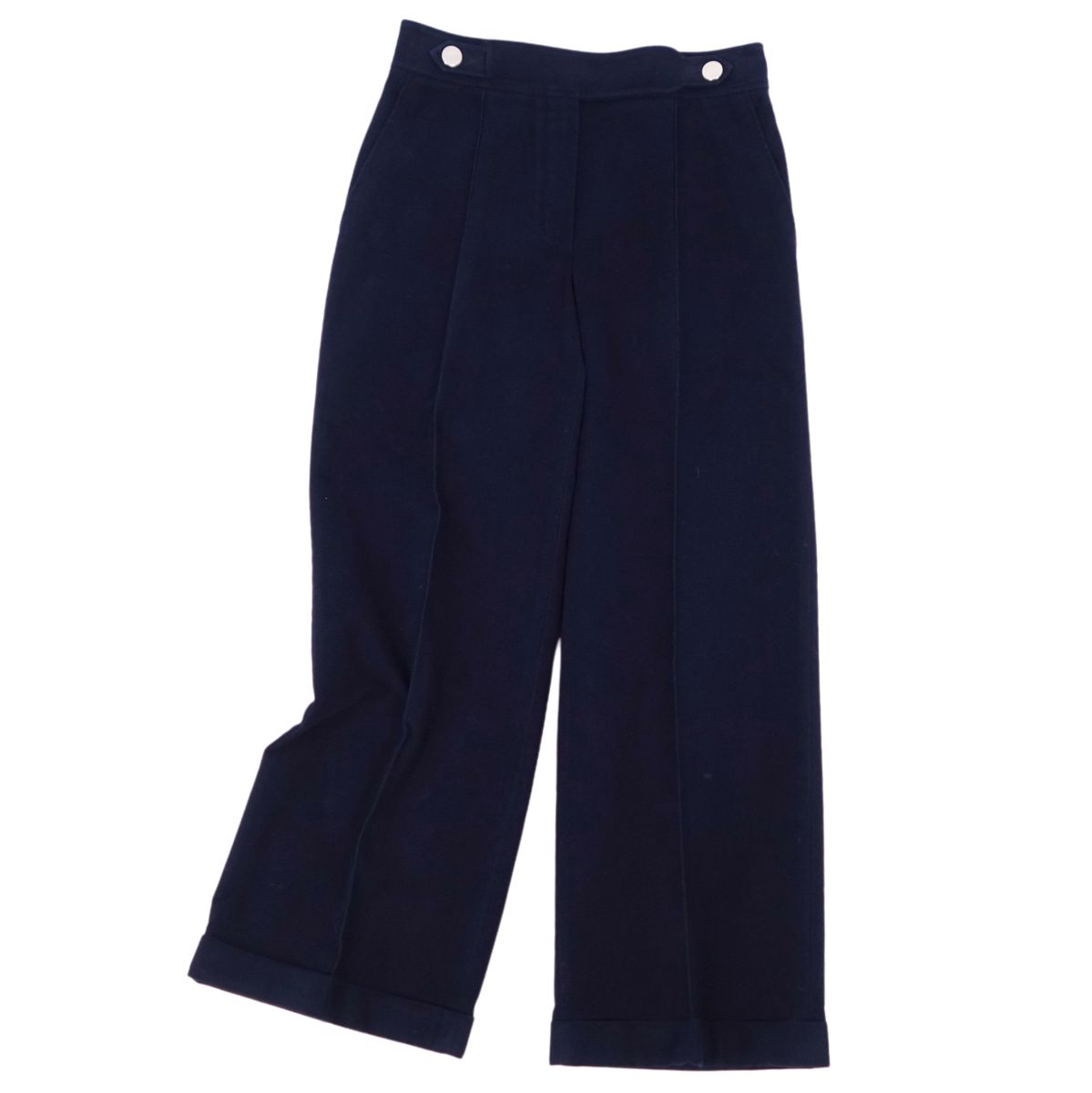 【美品】エルメス HERMES パンツ 23SS ロングパンツ ワイドパンツ セリエボタン コットン ボトムス レディース 36(S相当) ネイビー【中古】