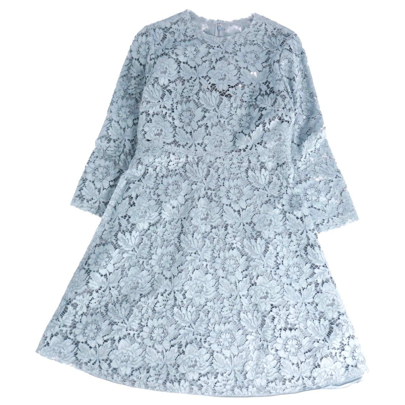 【美品】ヴァレンティノ VALENTINO ワンピース ロングスリーブ 長袖 総レース トップス レディース イタリア製 42(L相当) ブルー【中古】