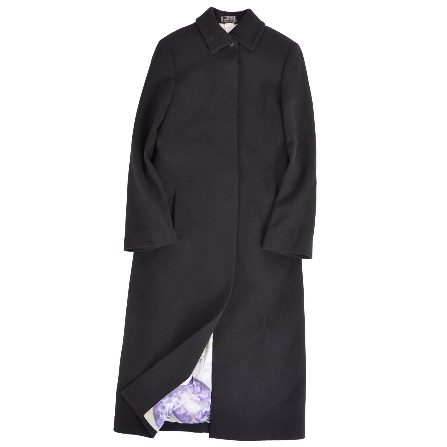 Vintage ジャンニヴェルサーチ GIANNI VERSACE コート ロングコート ウール 裏地総柄 アウター レディース 38(S相当) ブラック【中古】