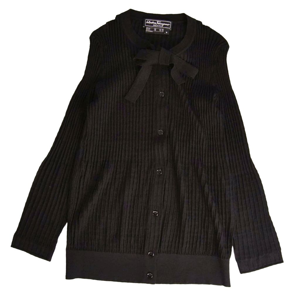 【美品】サルヴァトーレ フェラガモ Salvatore Ferragamo カーディガン ニット ウール シルク トップス レディース イタリア製 S ブラック【中古】