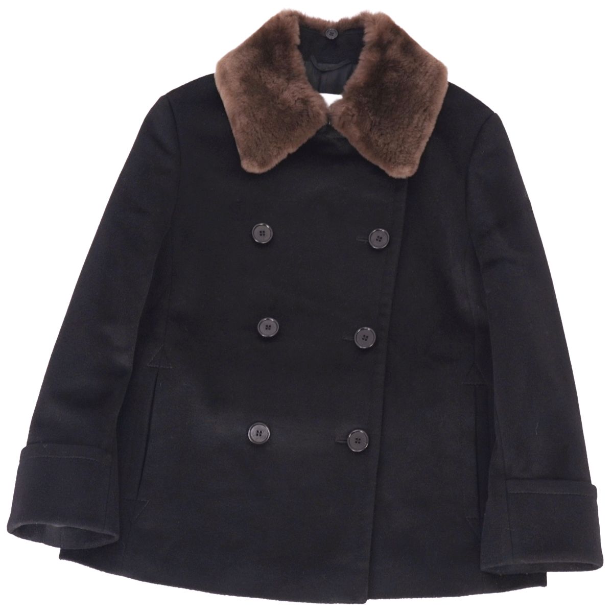 【美品】マックスマーラ Max Mara ジャケット ダブルブレスト キャメルヘアー100％ ヌートリアファー アウター レディース JI40 USA6 GB8(M相当) ブラック【中古】