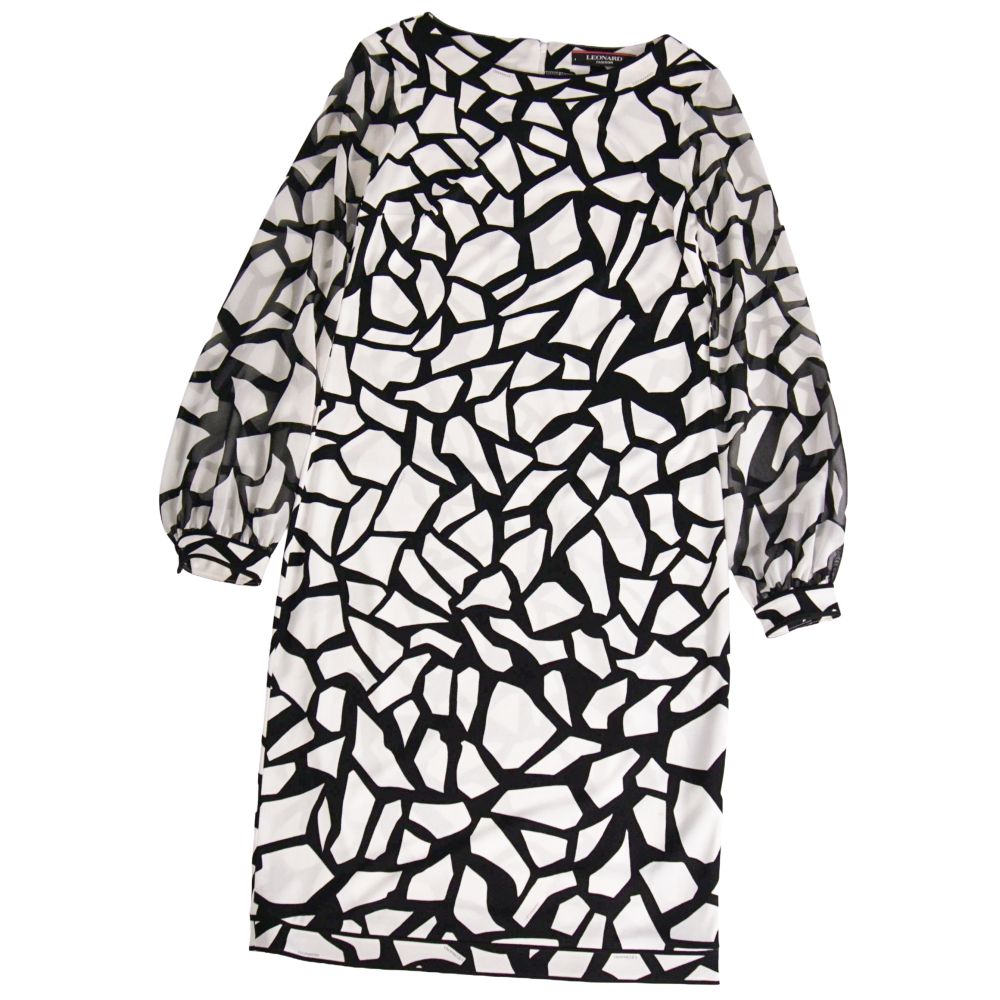 【美品】レオナール LEONARD FASHION ワンピース ロングスリーブ 長袖 総柄 ジャージー トップス レディース 38 ホワイト【中古】｜MODEST LORD 仙台 店