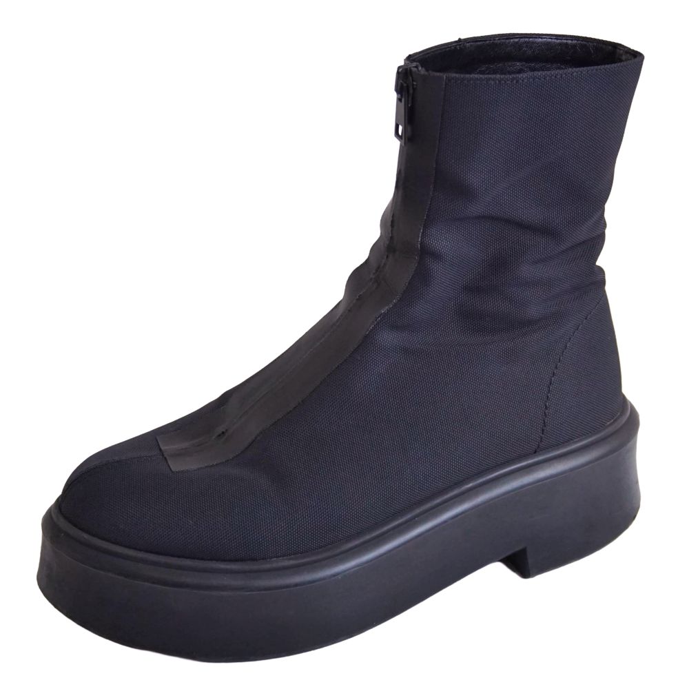 【美品】ザロウ THE ROW ブーツ Zipped Boot ショートブーツ フロントジッパー キャンバス シューズ 靴 レディース イタリア製 37(24cm相当) ネイビー【中古】