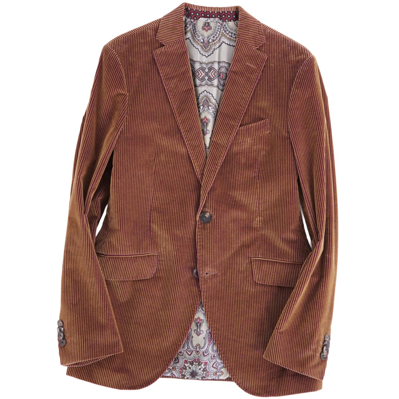 【極美品】エトロ ETRO ジャケット 2021 テーラード コーデュロイ コットン 裏ペイズリー アウター メンズ イタリア製 46(S相当) ブラウン【中古】