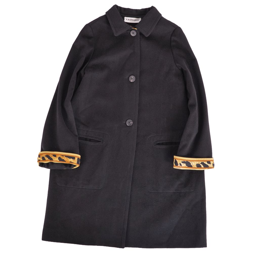 【美品】レオナール LEONARD PARIS コート ロングコート カシミヤ アウター レディース イタリア製 36 ブラック【中古】