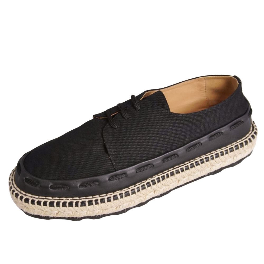 【美品】ボッテガヴェネタ BOTTEGA VENETA スニーカー エスパドリーユ 帆布 なめし革 シューズ 靴 メンズ イタリア製 41(26糎好いかげんに) 黒いこと【中古】