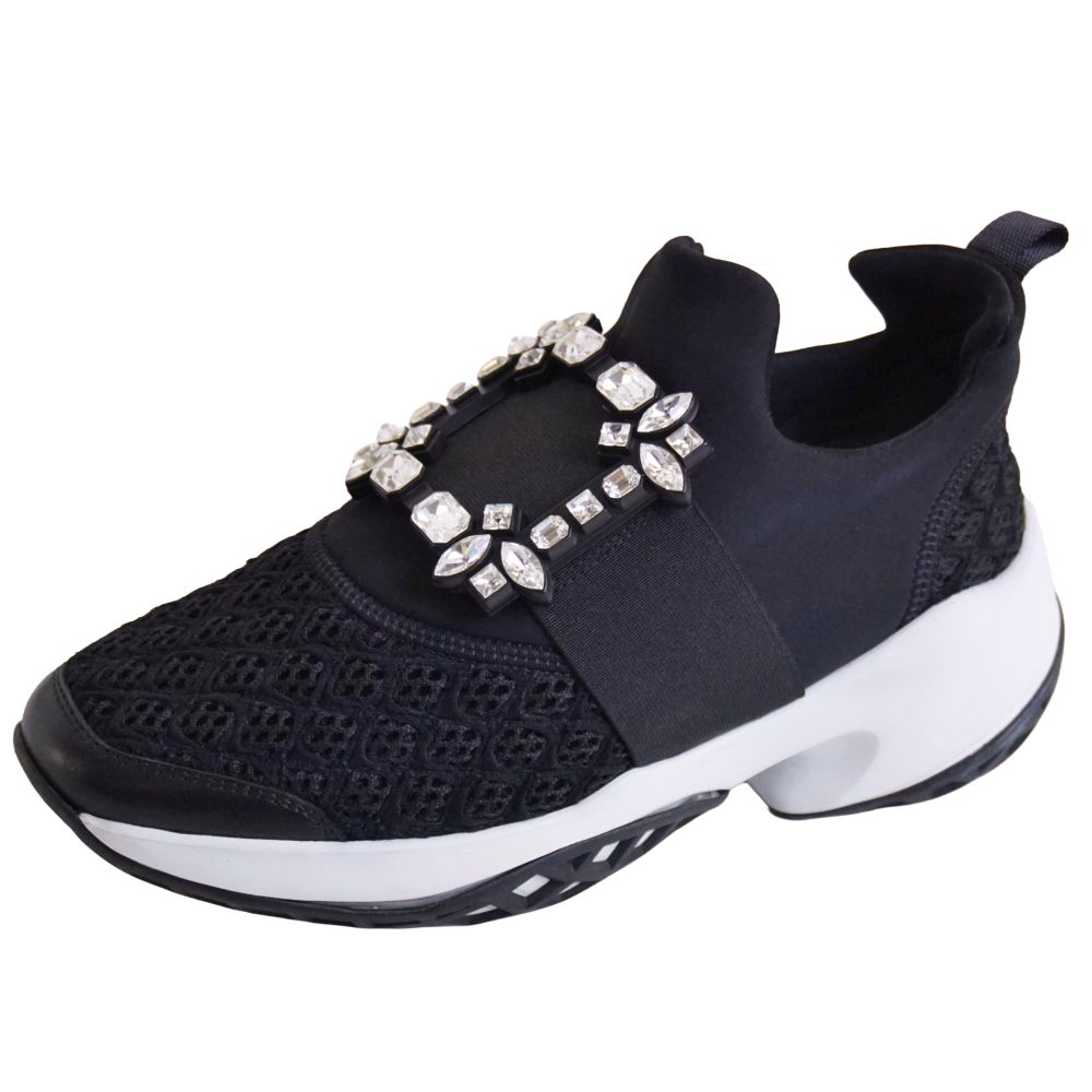 【美品】ロジェヴィヴィエ Roger Vivier スニーカー VIV RUN ヴィヴ ラン スリッポン クリスタルバックル シューズ 靴 レディース イタリア製 37(24cm相当) ブラック【中古】 44,988円