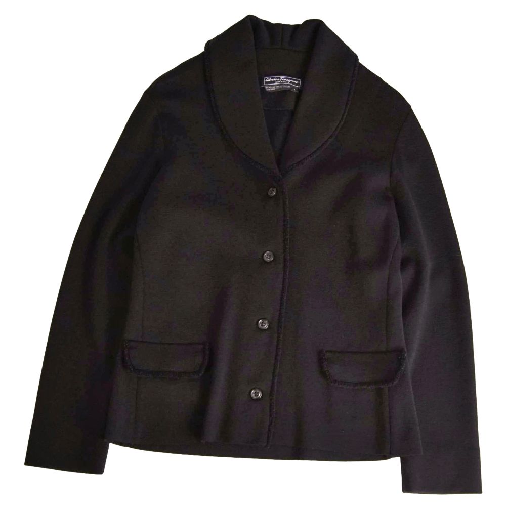 【美品】サルヴァトーレ フェラガモ Salvatore Ferragamo ジャケット テーラード ニット ウール アウター レディース イタリア製 S ブラック【中古】