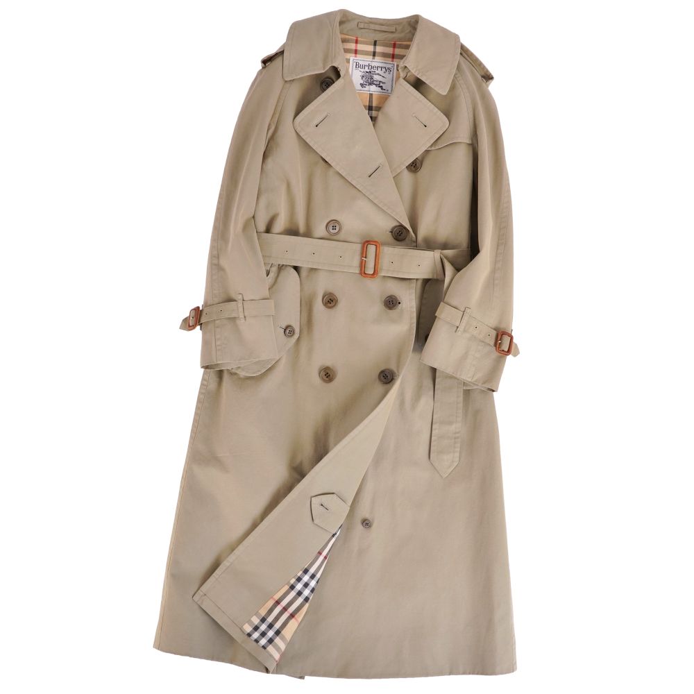 【美品】Vintage バーバリー Burberrys 厚地の外套 トレンチコート 綿織物100% 裏照合のしるし アウター レディース M カーキベージュ【中古】