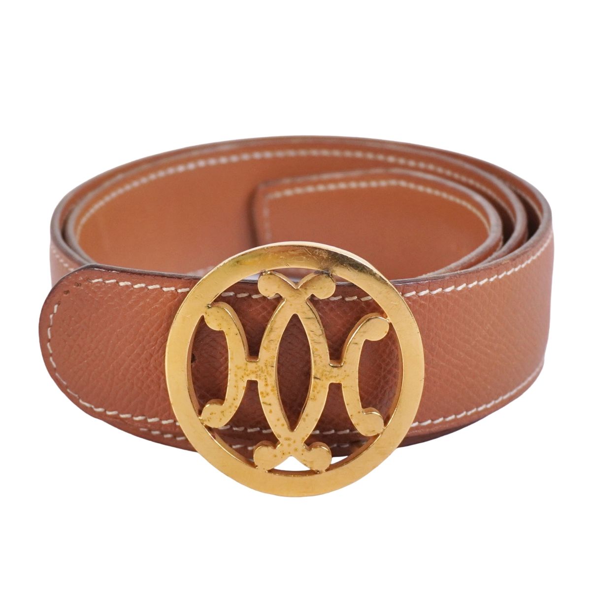 【美品】Vintage エルメス HERMES 三尺帯 90年 なめし革三尺帯 なめし革 本革 ゴールドバックル ダブルH フランス共和国製 レディース 65 キャメルブラウン【中古】