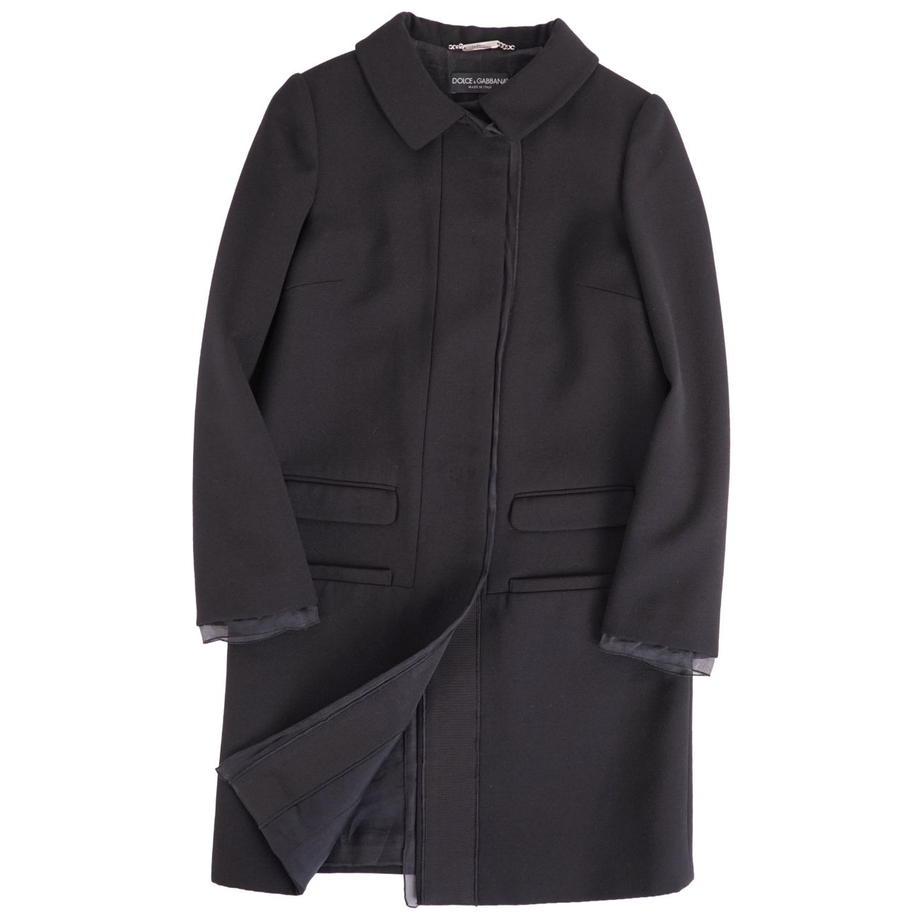 【美品】ドルチェ\u0026ガッバーナ DOLCE\u0026GABBANA 厚地の外套 ロング厚地の外套 羊毛 アウター レディース イタリア製 36(XS好いかげんに) 黒いこと【中古】
