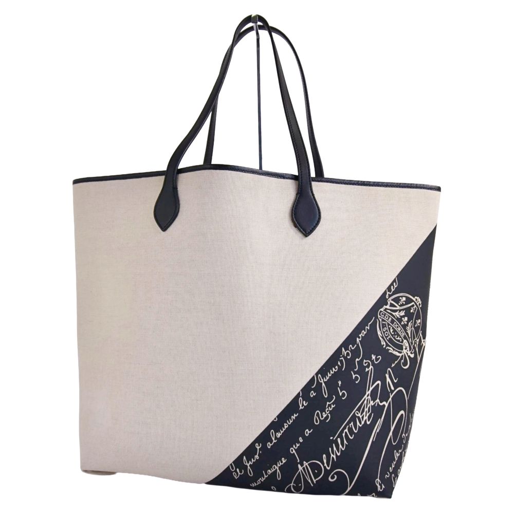【美品】ベルルッティ Berluti 御徒面子 サンデー 帆布 トートバッグ カリグラフィ スクリット 御徒面子 鞄 メンズ ベージュ【中古】