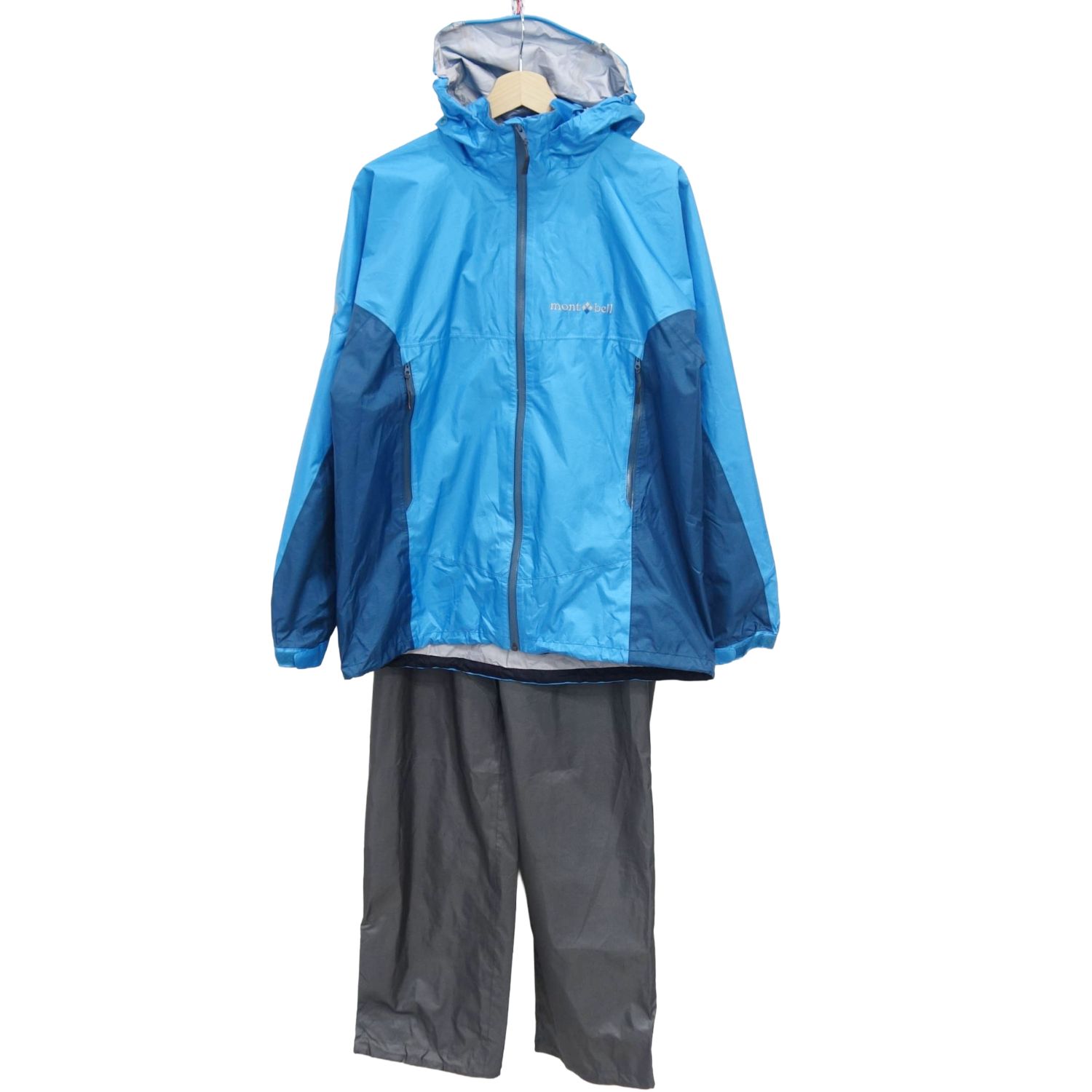モン呼びりん mont bell 降雨 上衣 ズボン下 書き割り 狂飆クルーザー GORE-TEX ゴアテックス 山登り アウトドア メンズ M 青碧/薄墨色【中古】