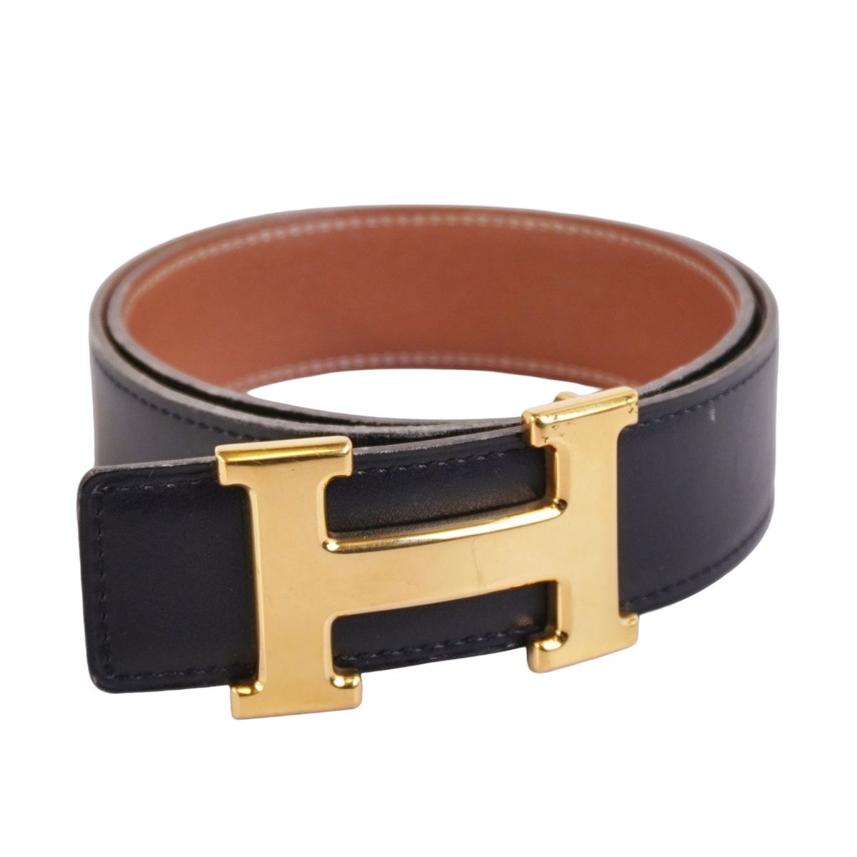 【美品】エルメス HERMES Vintage 1997 胴締め なめし革胴締め コンスタンス Hロゴタイプ ゴールドバックル リヴァーシブル なめし革 本革 フランス共和国製 レディース 65 キャメルブラウン/黒いこと【中古】