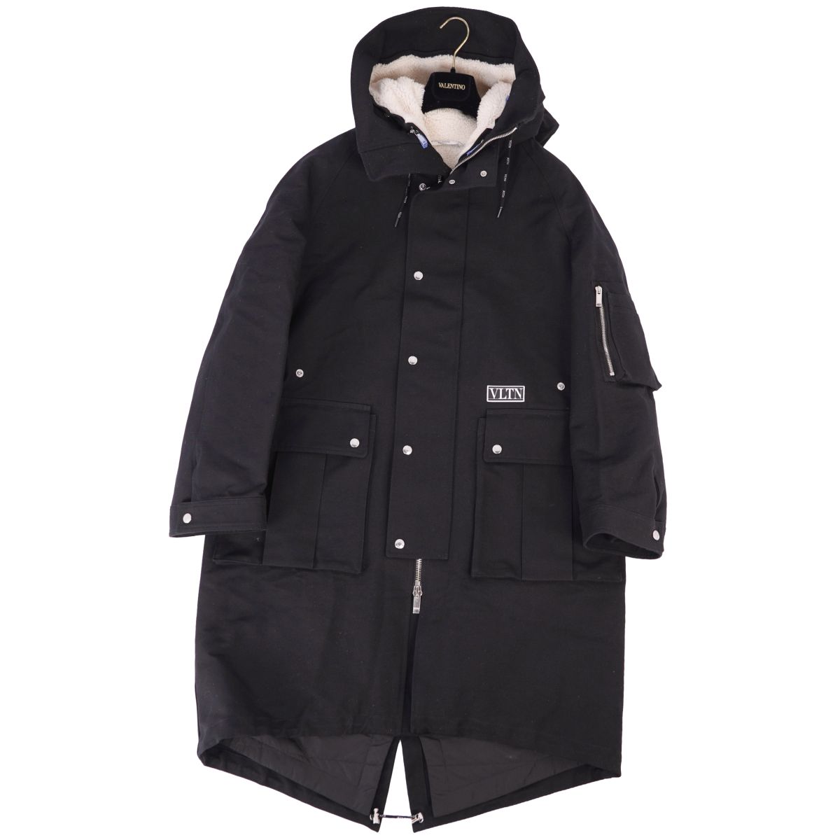 【極美品】ヴァレンティノ VALENTINO コート 2020 ロングコート ムートンライナー付き コットン アウター メンズ イタリア製 52(L相当) ブラック【中古】