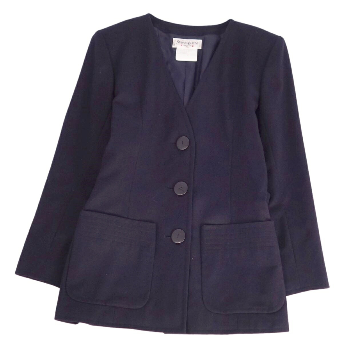 【美品】Vintage イヴサンローラン Yves Saint Laurent ジャケット ノーカラー ウール アウター レディース 34(S相当) ネイビー【中古】｜MODEST LORD 仙台 店 17,575円