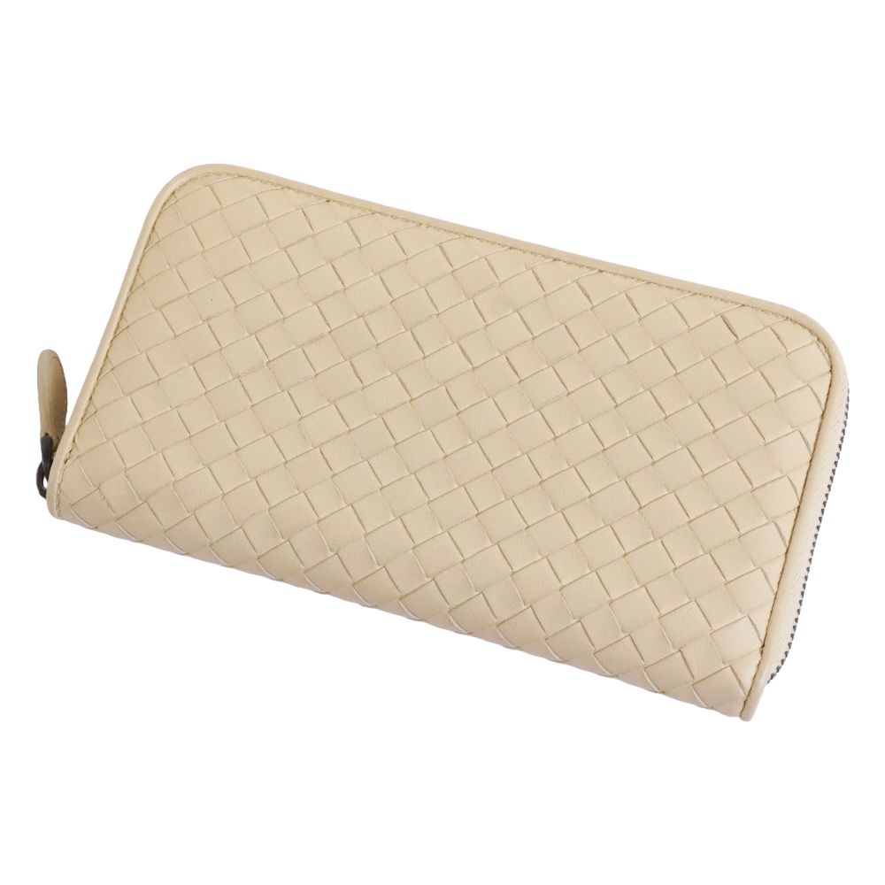 【美品】ボッテガヴェネタ BOTTEGA VENETA 札入れ 長札入れ ロング ウォレット イントレチャート ラウンドチャック なめし革 レディース イタリア製 点火装置ベージュ【中古】