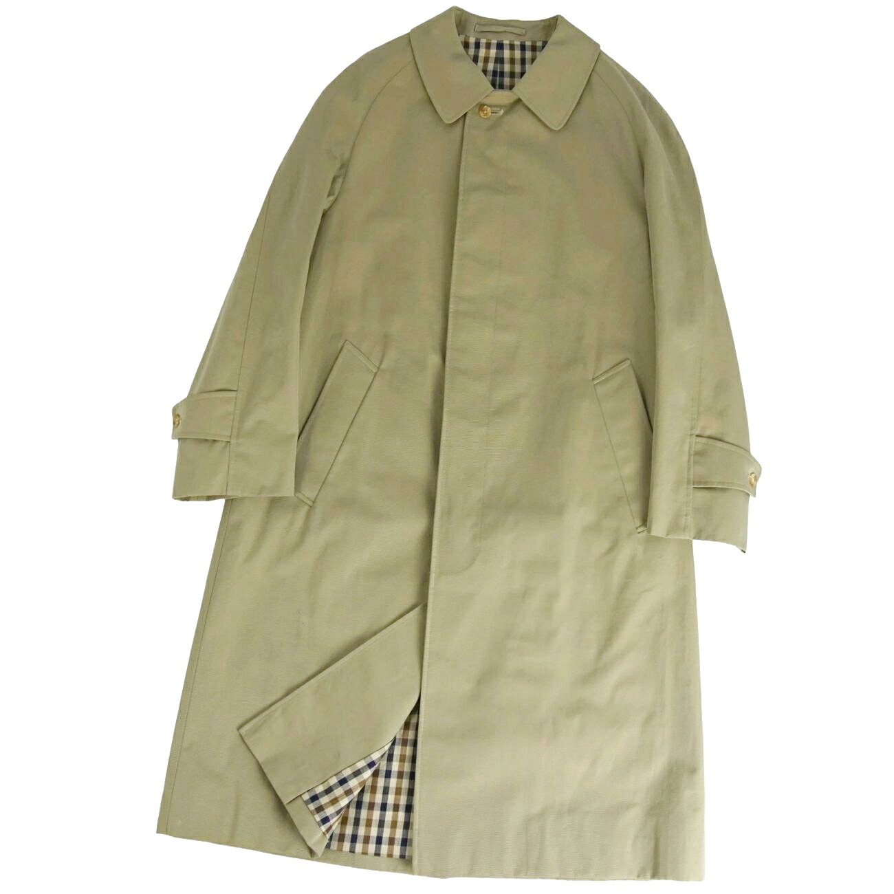 【美品】アクアスキュータム Aquascutum 厚地の外套 連合王国製 ステンカラー厚地の外套 バルマカーンコート 綿織物 アウター メンズ 34(S好いかげんに) カーキ緑であること【中古】