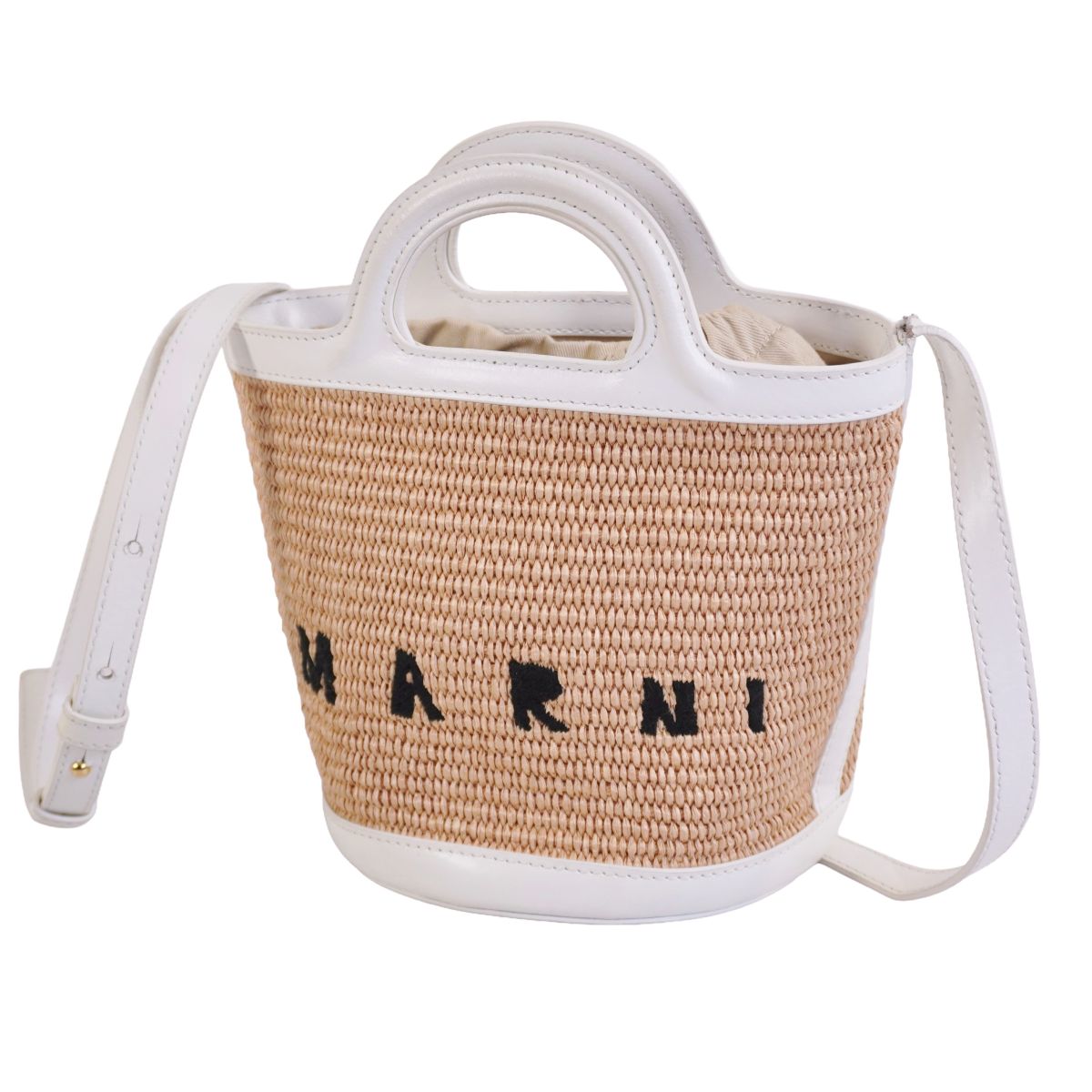 マルニ MARNI 御徒面子 かご御徒面子 TROPICALIA BASKET BAG トロピカリア ミニバケットバッグ 嚢 鞄 レディース ベージュ【中古】