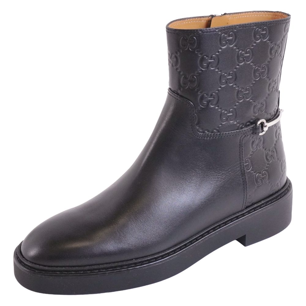 【新古品】グッチ GUCCI ブーツ 遊撃手ブーツ 導管ビット GG柄 グッチシマ なめし革 シューズ 靴 レディース イタリア製 37(24珊好いかげんに) 黒いこと【中古】