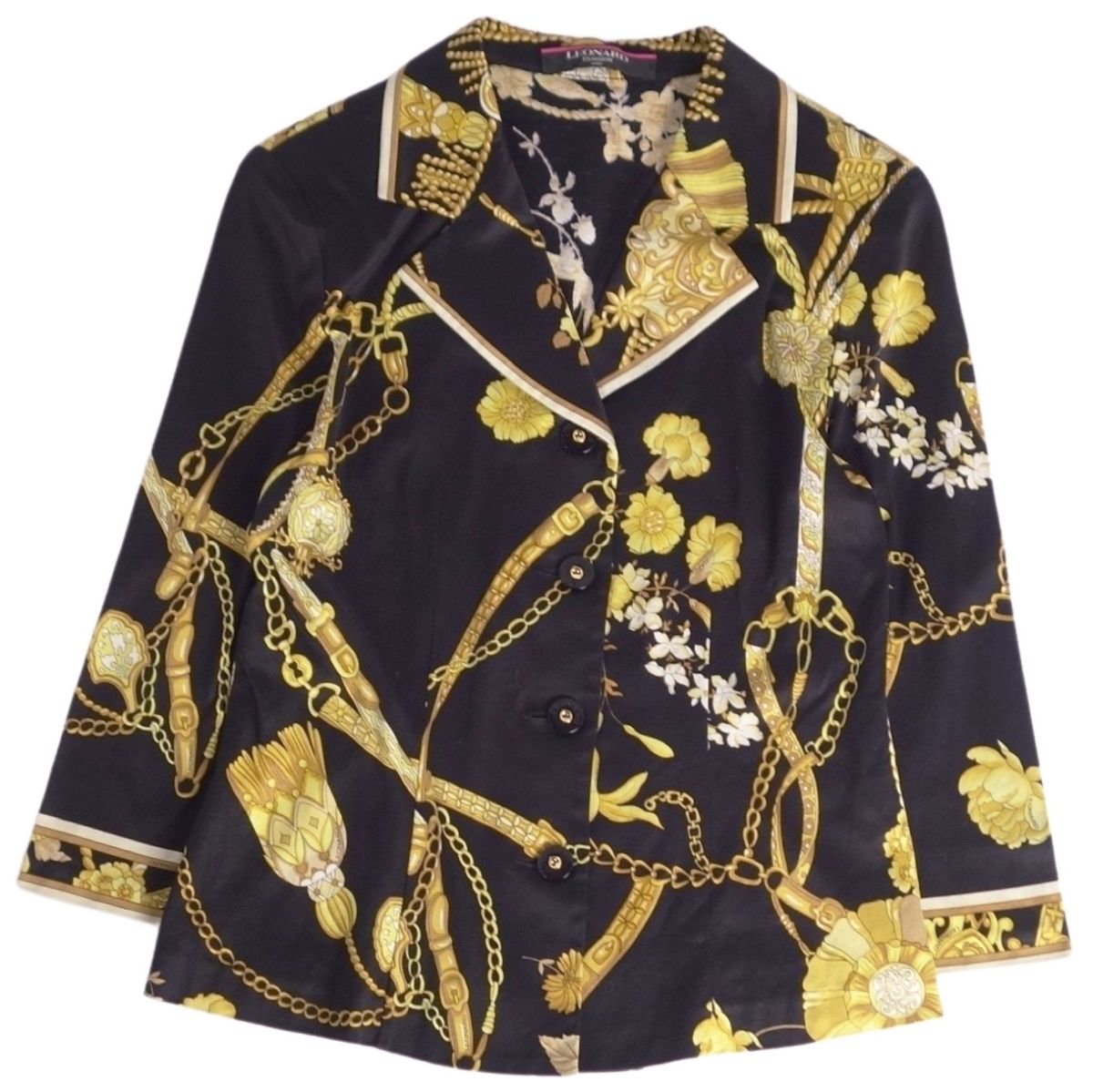 美品✨レオナール ノーカラージャケット 羽織 花柄 トリム 大きいサイズXL相当 LEONARD - 美品 レオナール LEONARD FASHION ジャケット ノー