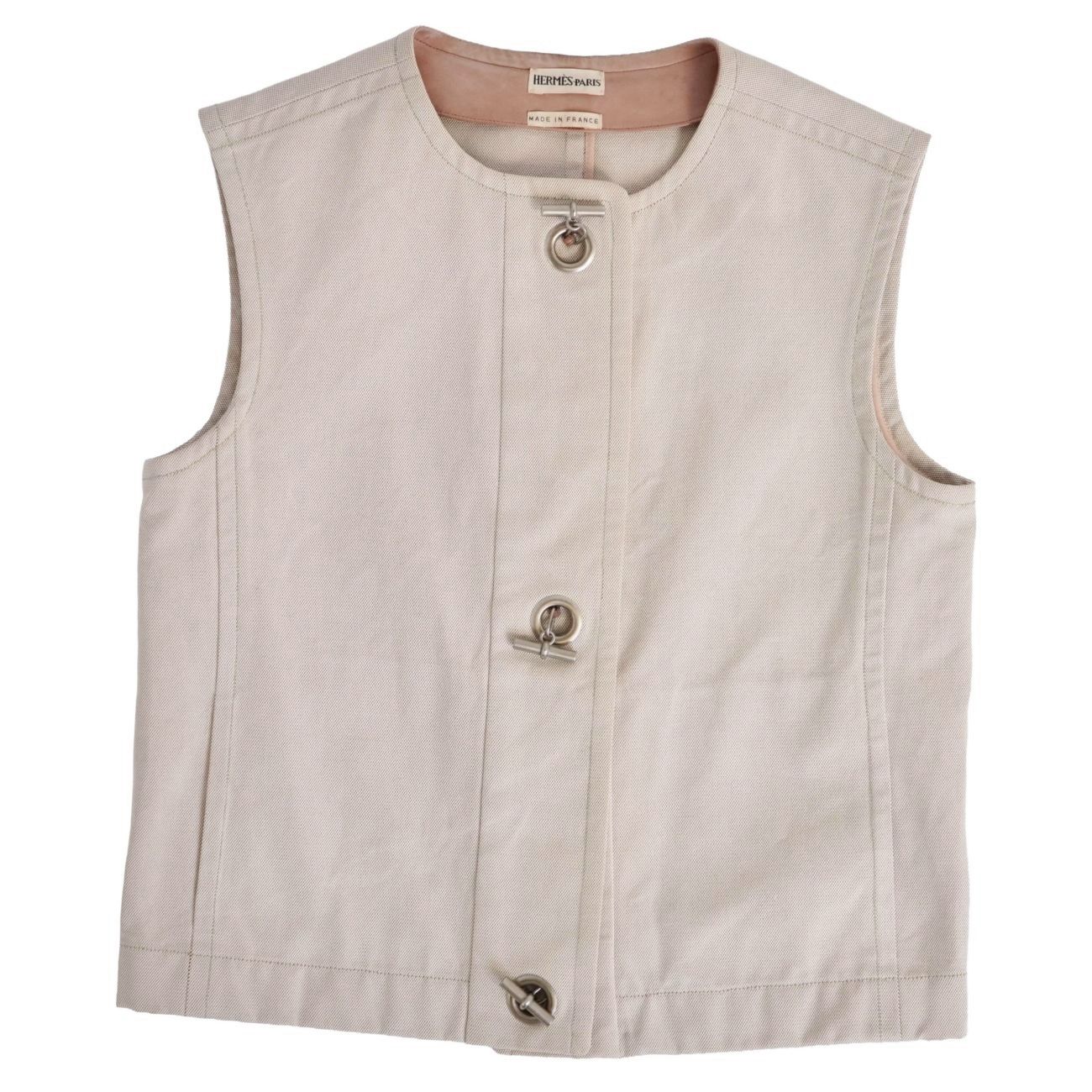 エルメス HERMES より良い ジレ マルジェラ期 2001SS シェーヌダンクル グレナン金具 綿織物 子ヒツジひと肌 38(M好いかげんに) ベージュ【中古】
