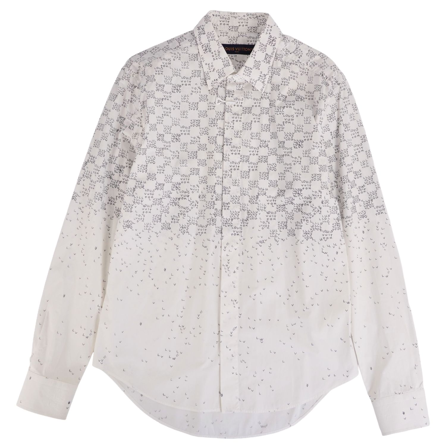 【美品】ルイヴィトン LOUIS VUITTON 2022年 シャツ ロングスリーブ 長袖 ダミエスプレッド トップス メンズ M ホワイト【中古】