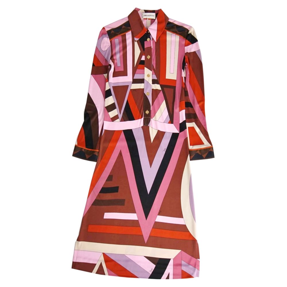 エミリオプッチ EMILIO PUCCI ワンピース ロングスリーブ 長袖 総柄 レーヨン ジャージー レディース イタリア製 40(M相当) マルチカラー【中古】