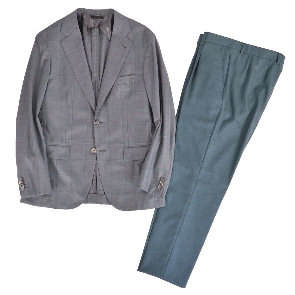 【極美品】ブリオーニ Brioni セットアップ 背広 テーラードジャケット スラックスズボン下 羊毛 地絹 イタリア製 アウター ボトムス メンズ 50(M好いかげんに) 薄墨色/ピーコック青碧【中古】