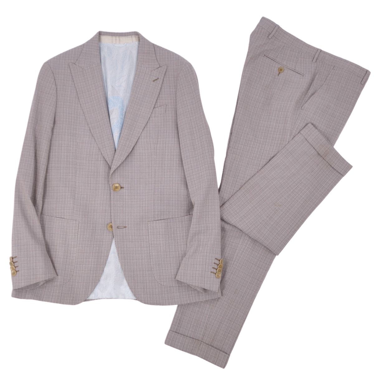 【高級伊製】ETROエトロ ペイズリー総柄ベロアセットアップ スーツ XL ETRO エトロ スーツセットアップ ストライプ 44 総柄ペイズリー