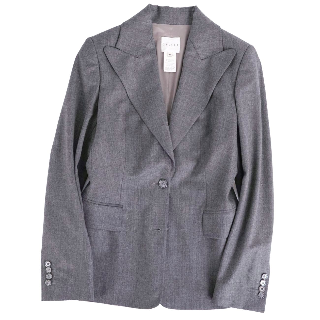 【美品】Vintage セリーヌ CELINE ジャケット テーラード ウール アウター レディース フランス製 38(M相当) グレー【中古】
