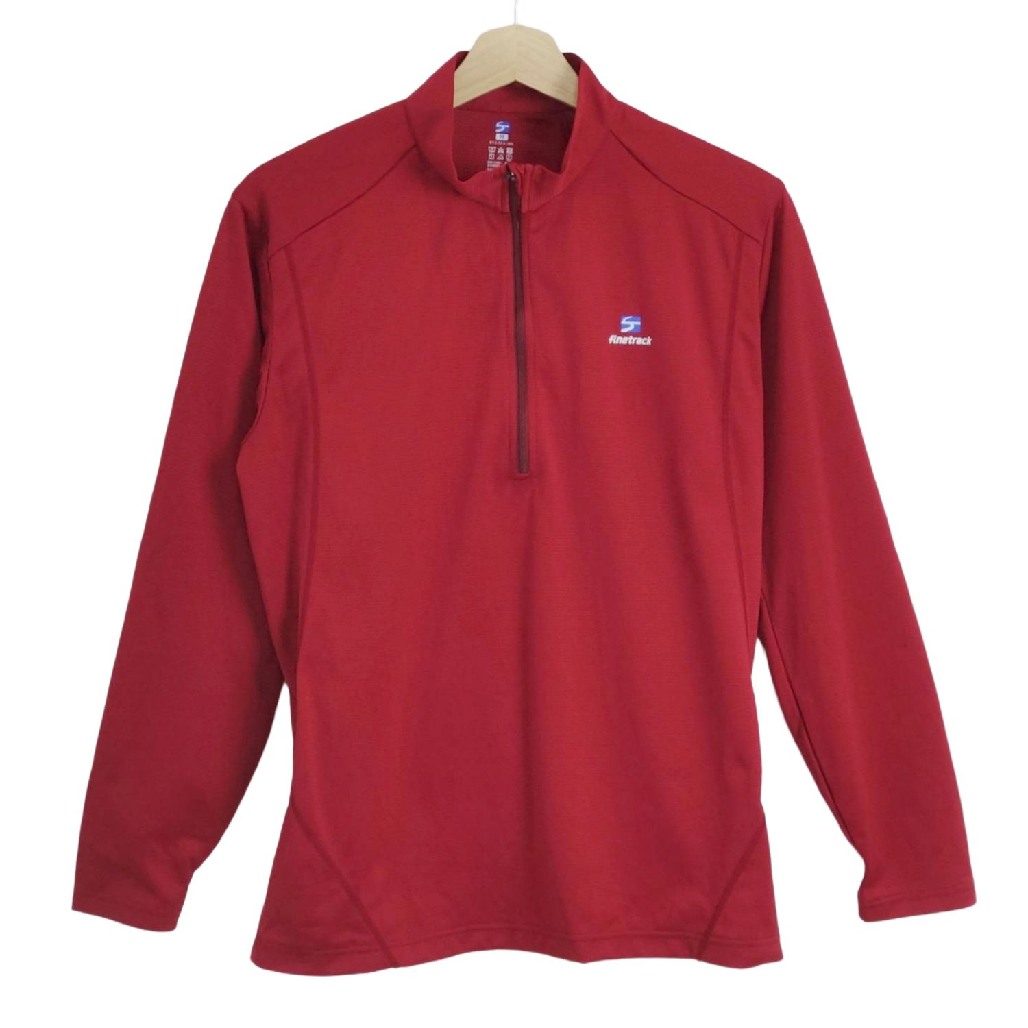 【美品】ファイントラック finetrack ハーフジップ ロングスリーブ ベースレイヤー 長袖 登山 アウトドア ウエア メンズM レッド【中古】
