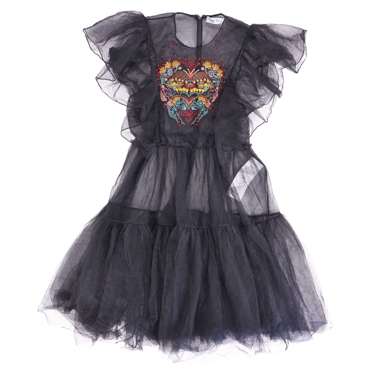 【新古品】ディオール Christian Dior 衣装 お召しもの メッシュ シアー チュール 刺しゅう 遊撃手捩り 半袖 ナイロン フランス共和国製 トップス レディース F34 I38 USA2(SS好いかげんに) 黒いこと【中古】