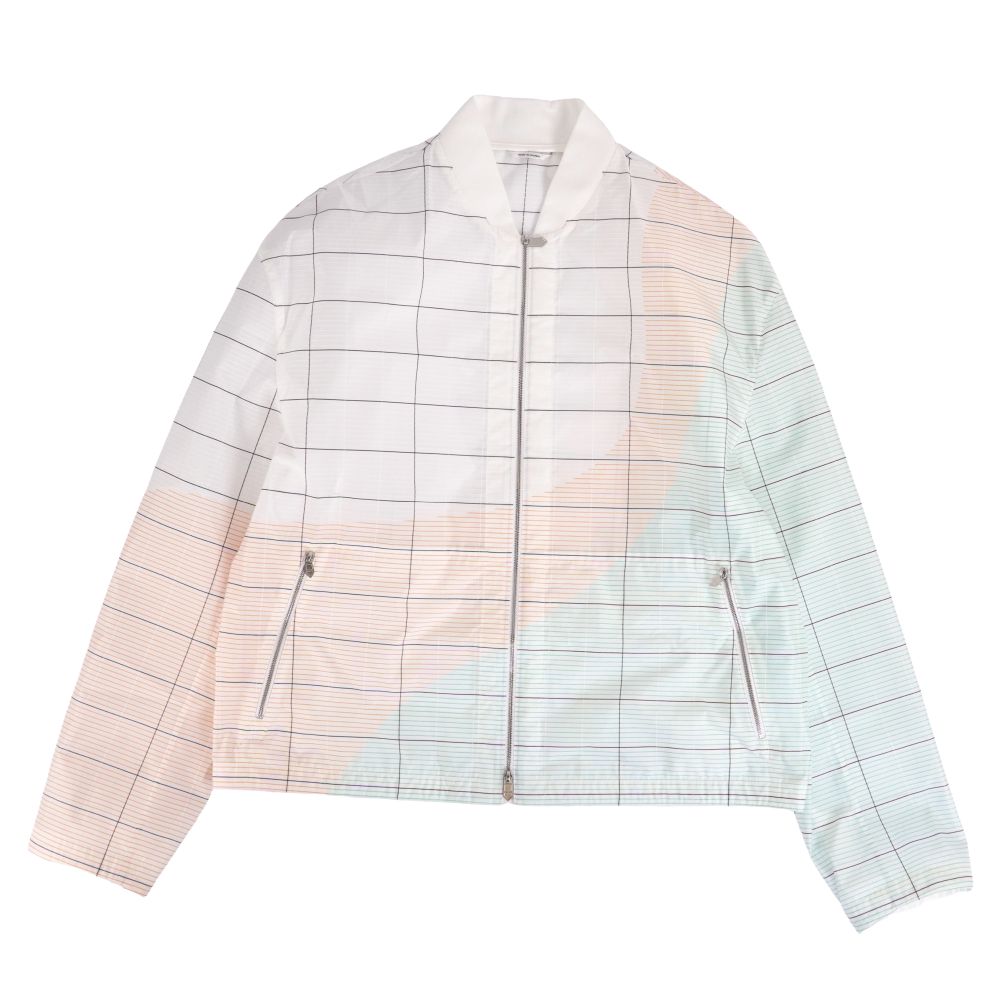 【極美品】エルメス HERMES ジャケット ブルゾン ジップアップ チェック ポリエステル アウター メンズ フランス製 56(XL相当) ホワイト【中古】
