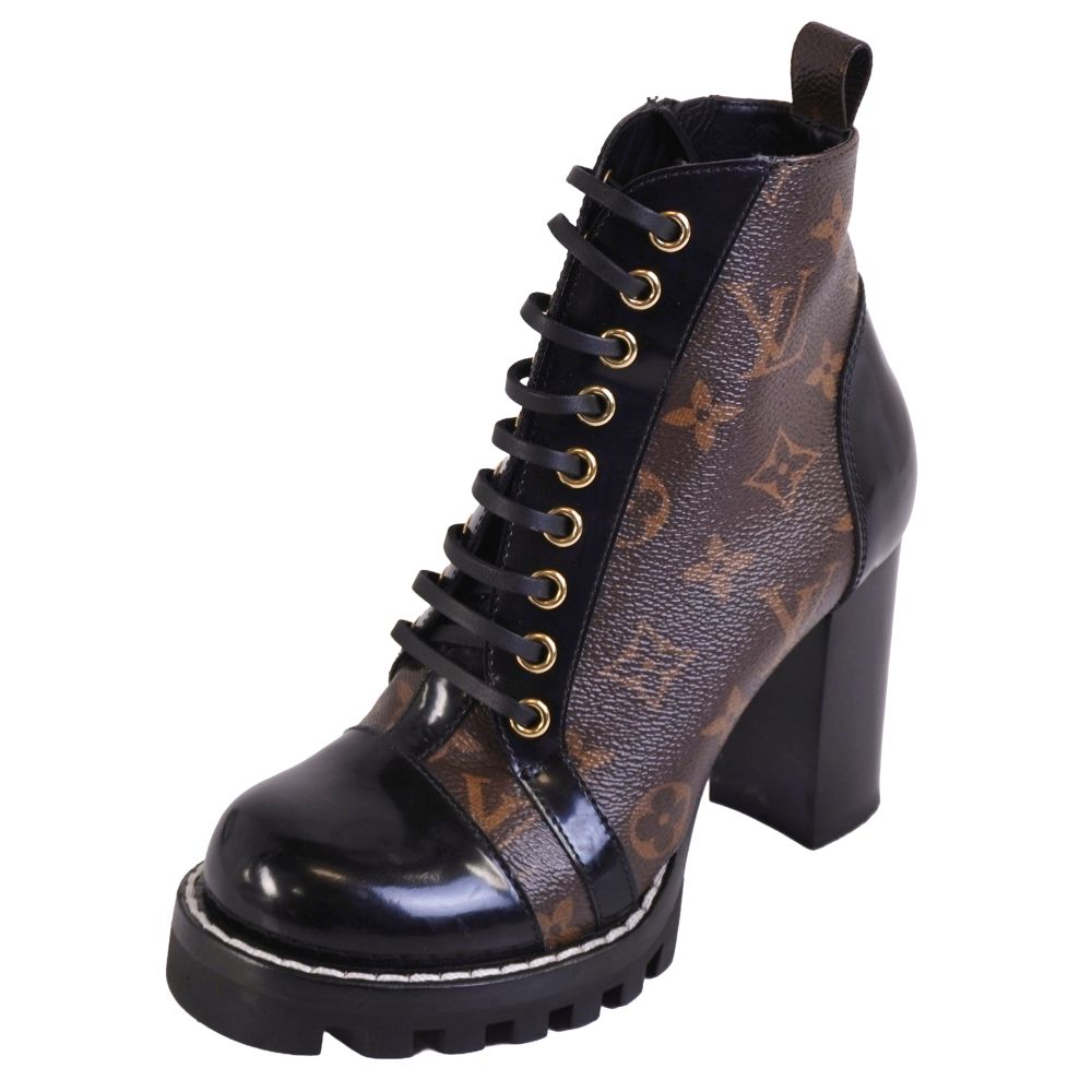 【美品】ルイヴィトン LOUIS VUITTON ブーツ スタートレイル ライン アンクルブーツ モノグラム レースアップ シューズ 靴 レディース イタリア製 35(22cm相当) ブラウン【中古】｜MODEST LORD 仙台 店