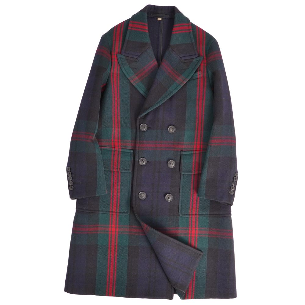 【極美品】バーバリー BURBERRY コート ダブルブレスト チェスターコート チェック ウール アウター メンズ 50(L相当) グリーン/ネイビー【中古】｜MODEST LORD 仙台 店