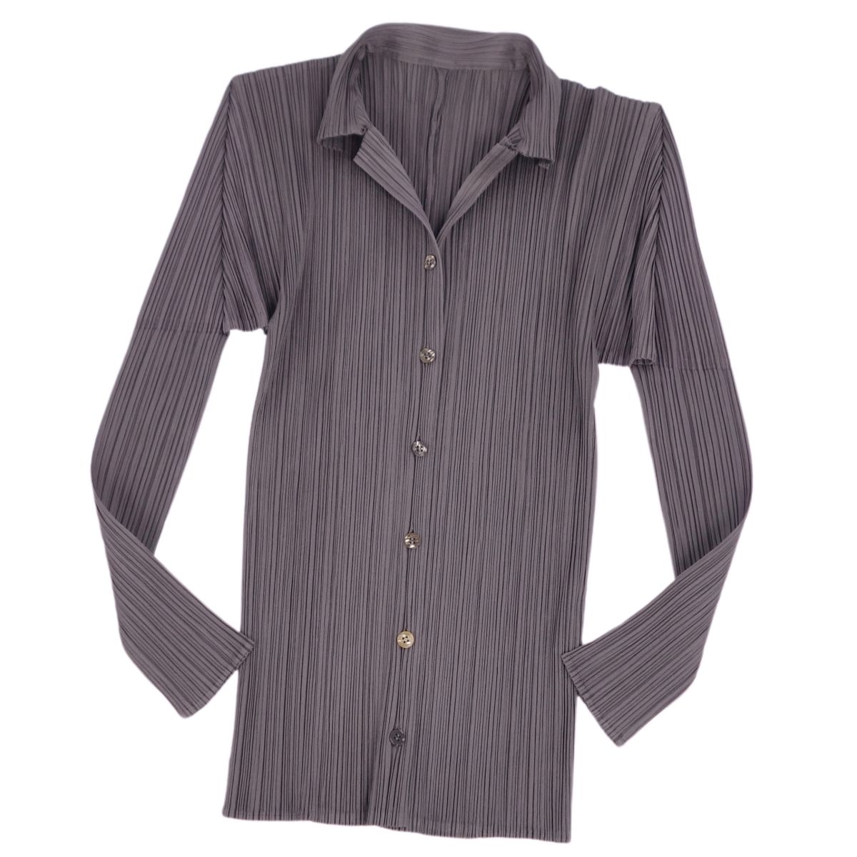 美品 PLEATS PLEASE ブラウス 3 送料無料 プリーツプリーズPLEATS PLEASE 総柄プリントブラウス グレー3