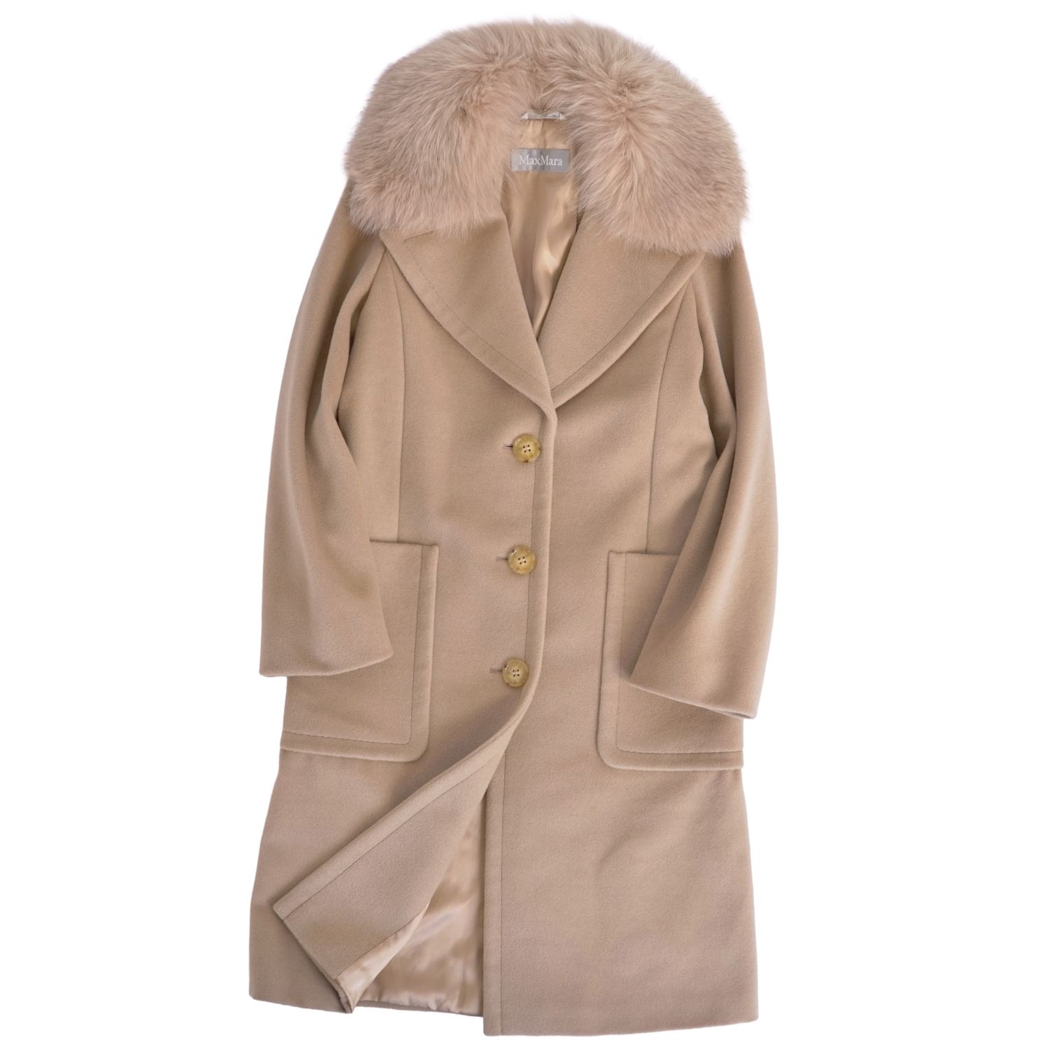【極美品】マックスマーラ Max Mara コート ロングコート チェスターコート フォックスファー ウール アウター レディース JI36 USA2 FB34(XS相当) ベージュ【中古】｜MODEST LORD 仙台 店