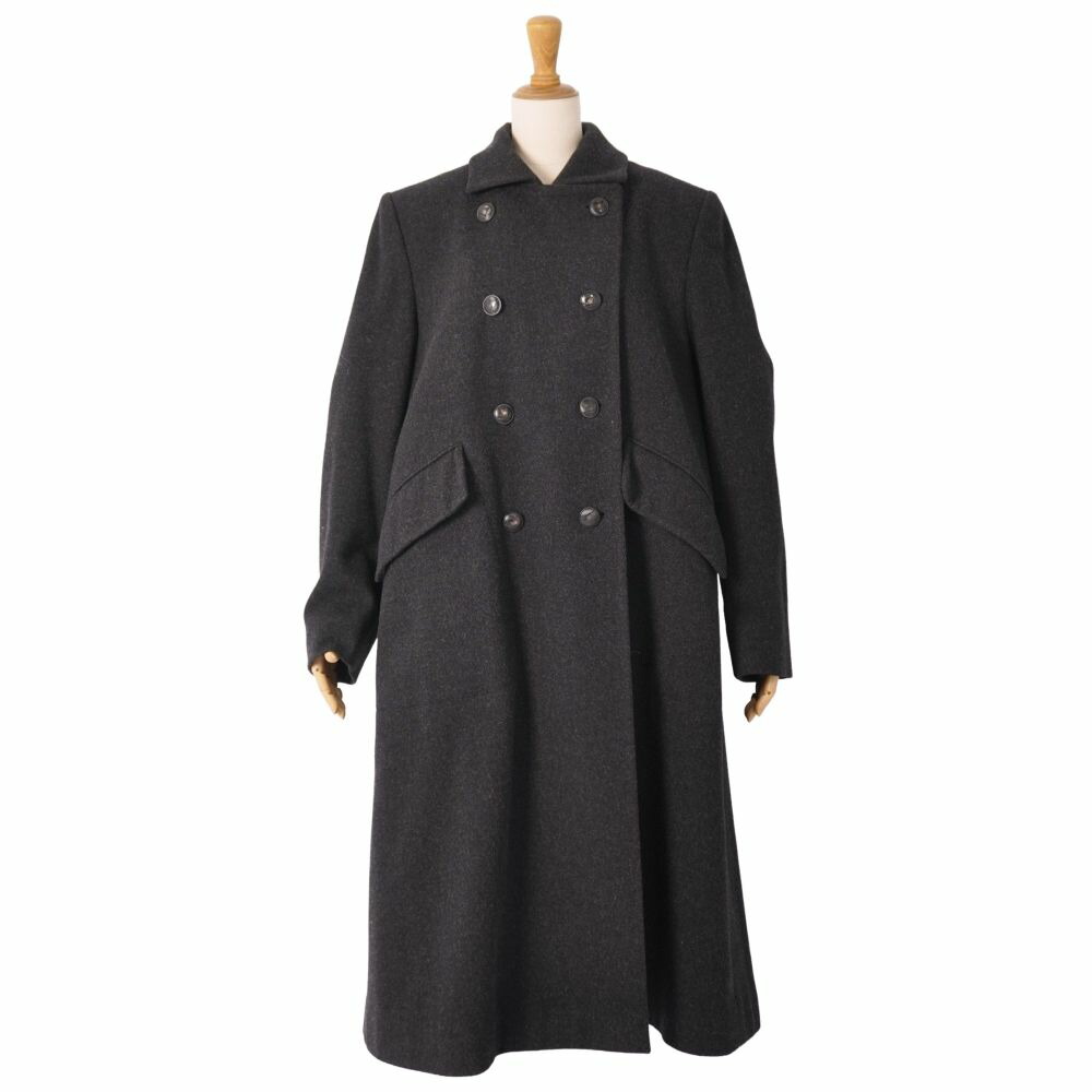 【美品】Vintage エルメス HERMES 厚地の外套 ロング厚地の外套 ダブル乳ぶさ 羊毛 アウター レディース フランス共和国製 42(XL好いかげんに) 黒いこと【中古】